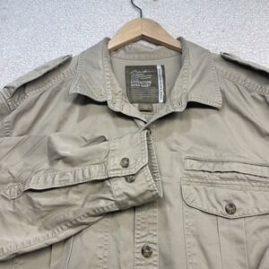 Eddie Bauer Bush Shirt Mens XXL Khaki Expedition Heritage Roll Tab Field Safari